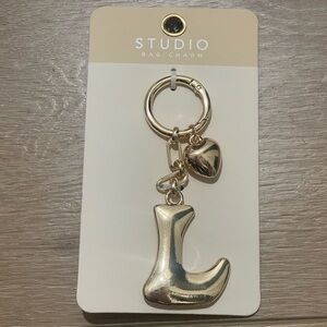 Studio Gold Initial “L” Keychain Bag Charm with heart